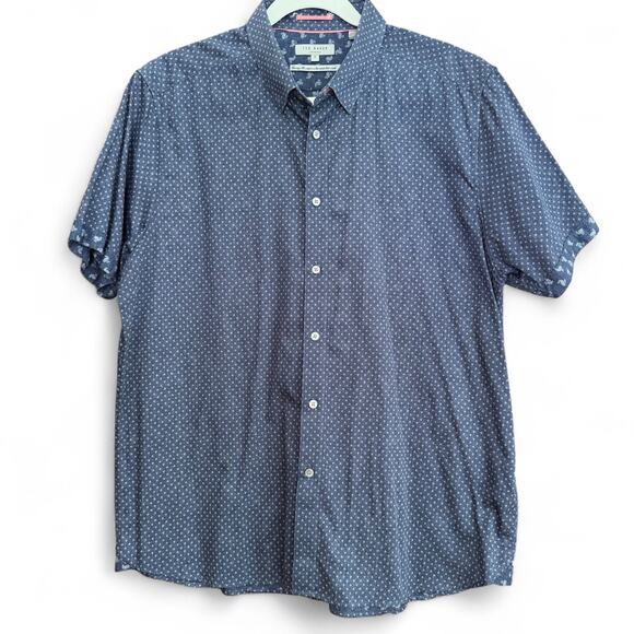 TED BAKER Micro Print 100% Cotton Short Sleeve Shirt Blue Men’s 6 (L/XL) - Picture 2 of 7